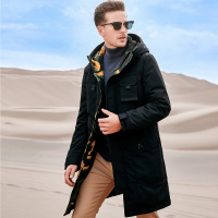 enk 2018冬季新款【轻奢有型】羽绒服迷彩撞色连帽中长款羽绒服