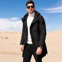 轻奢有型休闲中长款连帽白鸭绒防寒羽绒服