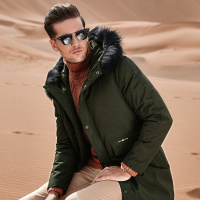 【清仓特卖】【白鸭绒 保暖御寒】新款经典款防风活页襟加厚保暖貉子毛领连帽大帽兜长版男士羽绒服