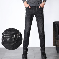 【偏大一码】【拼皮工艺 时尚简约】新款潮流百搭磨白水洗拼皮设计工艺中腰舒适显瘦青年微弹显瘦基本直筒男士牛仔裤