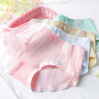 ENK女士内裤 中腰日系简约舒适透气蕾丝边三角纯棉底档内裤4条装