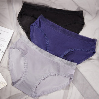 ENK女士内裤 中腰性感蕾丝全透明纯棉档情趣三角内裤女3条装