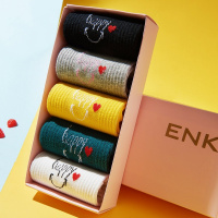 ENK女士袜子女中筒袜韩版学院风个性可爱学生袜子女5双盒装