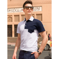 【苏宁自营】enk男装 夏季新款撞色拼接潮流精致翻领趣味剪裁男士短袖POLO衫