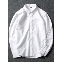 【苏宁自营】enk男装 长袖休闲纯色百搭棉质亲肤胸兜装饰男士衬衫