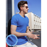 【苏宁自营】enk 时尚摩登优雅绞花提花肌理精梳棉圆领男士短袖针织T恤衫