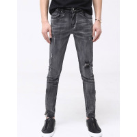 【苏宁自营】enk男装 时尚潮流磨白洗水脚口衬拉链修身小脚男士九分裤牛仔裤