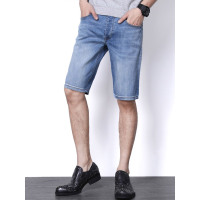 【苏宁自营】enk男装 夏季潮流时尚磨白水洗棉质直筒牛仔短裤中裤男士牛仔裤