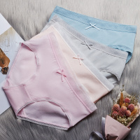 4条盒装纯棉裆少女透气蕾丝边2019新款三角裤女士中腰内裤女