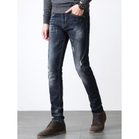 ENK时尚磨白吊磨微弹长款直筒男士牛仔裤