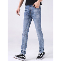 【自营】enk男装 休闲百搭长裤猫须磨白中腰显瘦修身小直筒男士牛仔裤