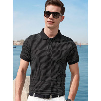 【自营】enk男装 夏季新款摩登时尚撞色翻领波点几何提花男士短袖Polo衫