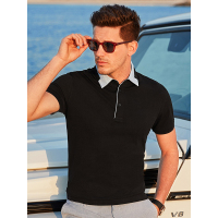 【自营】enk男装 夏季新款潮流拼接牛津布翻领男士短袖POLO衫