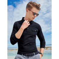 【自营】enk男装 长袖T恤男翻领趣味剪裁斜贴袋男士Polo衫