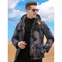 【自营】enk 男士羽绒服90白鸭绒迷彩多口袋个性袖标男士羽绒服