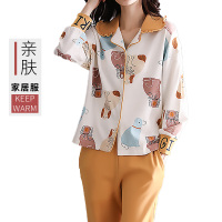 ENK翻领开衫长袖可外穿亲肤秋冬季新款女士保暖睡衣睡裤套装家居服女