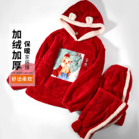 ENK加绒加厚连体帽生肖可外穿秋冬季保暖睡衣睡裤套装女士睡衣家居服