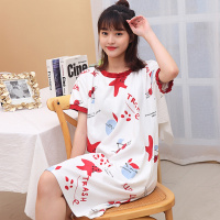 ENK薄款可爱百褶领短袖T恤长裙睡裙连体连衣裙女士睡衣家居服女