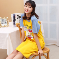 ENK薄款圆领可爱卡通少女短袖T恤连衣裙长裙睡裙女士睡衣家居服