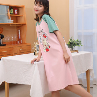 ENK薄款舒适圆领可爱卡通短袖T恤连衣裙长裙睡裙女士睡衣家居服