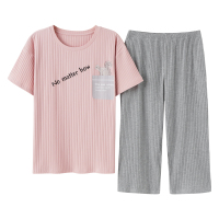 ENK休闲可外穿春夏短袖圆领套头家居服女士睡衣套装