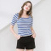 诗萌2018夏新T恤百搭显瘦收腰条纹韩版气质修身短袖上衣T恤