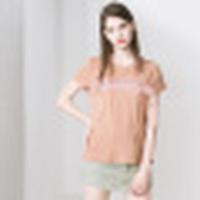 诗萌夏季新款女上衣丝带字母印花学院风百搭宽松卡其色短袖T恤