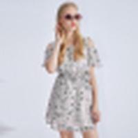 诗萌连衣裙印花2018夏季新款短袖小清新蝴蝶结韩版系带收腰裙子