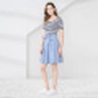 诗萌半身裙女文艺2018年夏季新款蝴蝶结系带收腰A型中长裙百褶裙