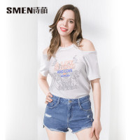 诗萌女装短袖T恤新款圆领俏皮印花个性百搭舒适百搭短款T恤