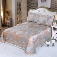 细工坊家纺可水洗凉席印花花色床单式花边冰丝凉席三件套雍容华贵
