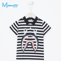 moomoo男中童短袖POLO恤2018夏季新款中大童条纹短袖T恤男