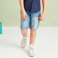 moomoo童装男童裤子休闲短裤2017新款纯棉时尚百搭直筒薄款牛仔裤