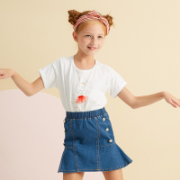 moomoo女童夏装上衣女休闲宽松透气短袖T恤