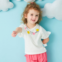 moomoo童装小孩衣服儿童夏装女薄款休闲荷叶边短袖T恤女