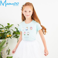 moomoo女童上衣休闲印花纯棉蝴蝶结短袖T恤女夏季女童装