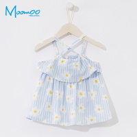moomoo童装女幼童吊带裙2018夏季新款花朵印花田园风连衣裙