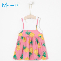 moomoo童装女幼童连衣裙夏装2018新款小宝宝儿童拼接印花背心裙