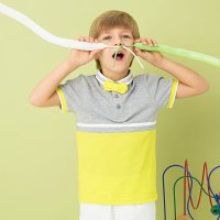 moomoo童装男童拼接带领结POLO衫夏装休闲短袖针织上衣男