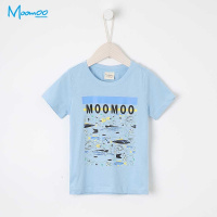 moomoo童装男童短袖T恤2018夏季新款中大童学生糖果色印花短袖