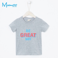 moomoo童装男童短袖T恤2018夏装新款中大童字母印花休闲T恤