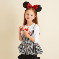 美特斯邦威夏季上衣女童装七分袖迪士尼米奇条纹二件套女