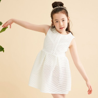 moomoo女童夏装无袖连衣裙子2017新款夏装纯色公主裙镂空背心裙女
