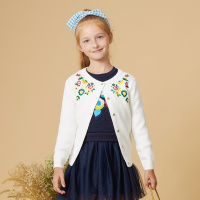 moomoo童装女中童多花毛线开衫2017秋季新款中大童针织外套