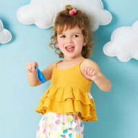 moomoo童装女童夏装儿童背心2017新款女荷叶边圆领宽松休闲吊带衫