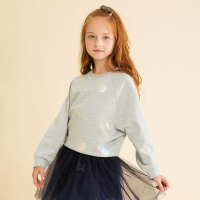 moomoo套头针织衫女童装2017新款春秋中大童短款长袖卫衣
