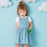 moomoo宝宝裙子薄款甜美碎花休闲牛仔连衣裙2017新款童装