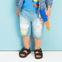 moomoo2017年夏季儿童纯棉薄款修身韩版直筒潮宽松六分牛仔短裤男