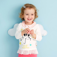 moomoo宝宝T恤2017新款蕾丝花边纯棉长袖体恤女