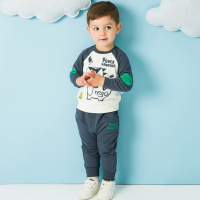 moomoo宝宝衣服长袖卫衣长裤两件套2017新款儿童套装